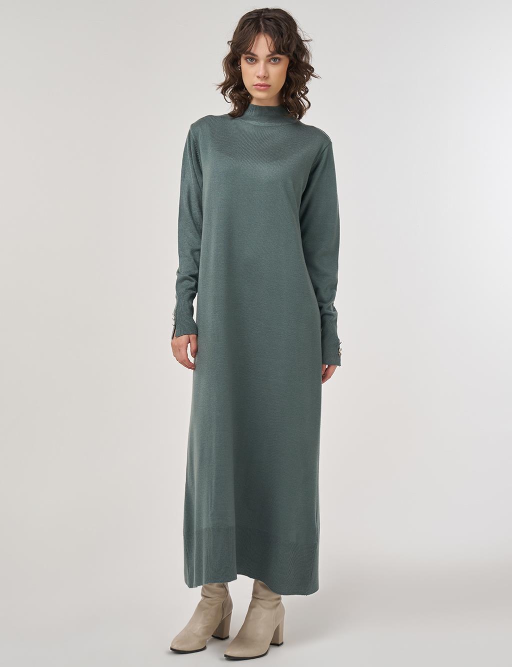 Half Turtleneck Knit Dress in Mold Green