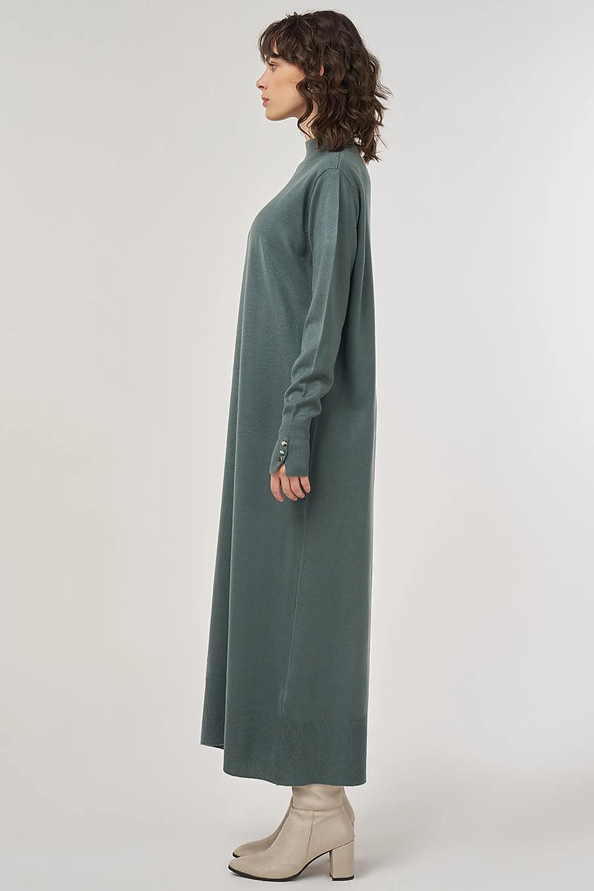 Half Turtleneck Knit Dress in Mold Green