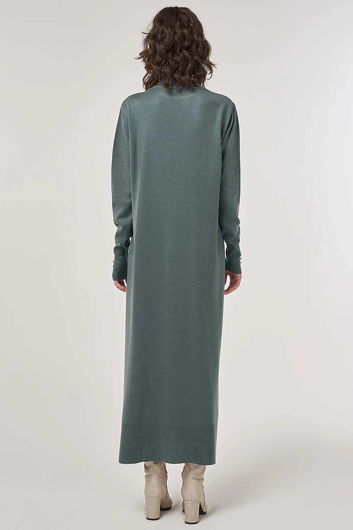 Half Turtleneck Knit Dress in Mold Green
