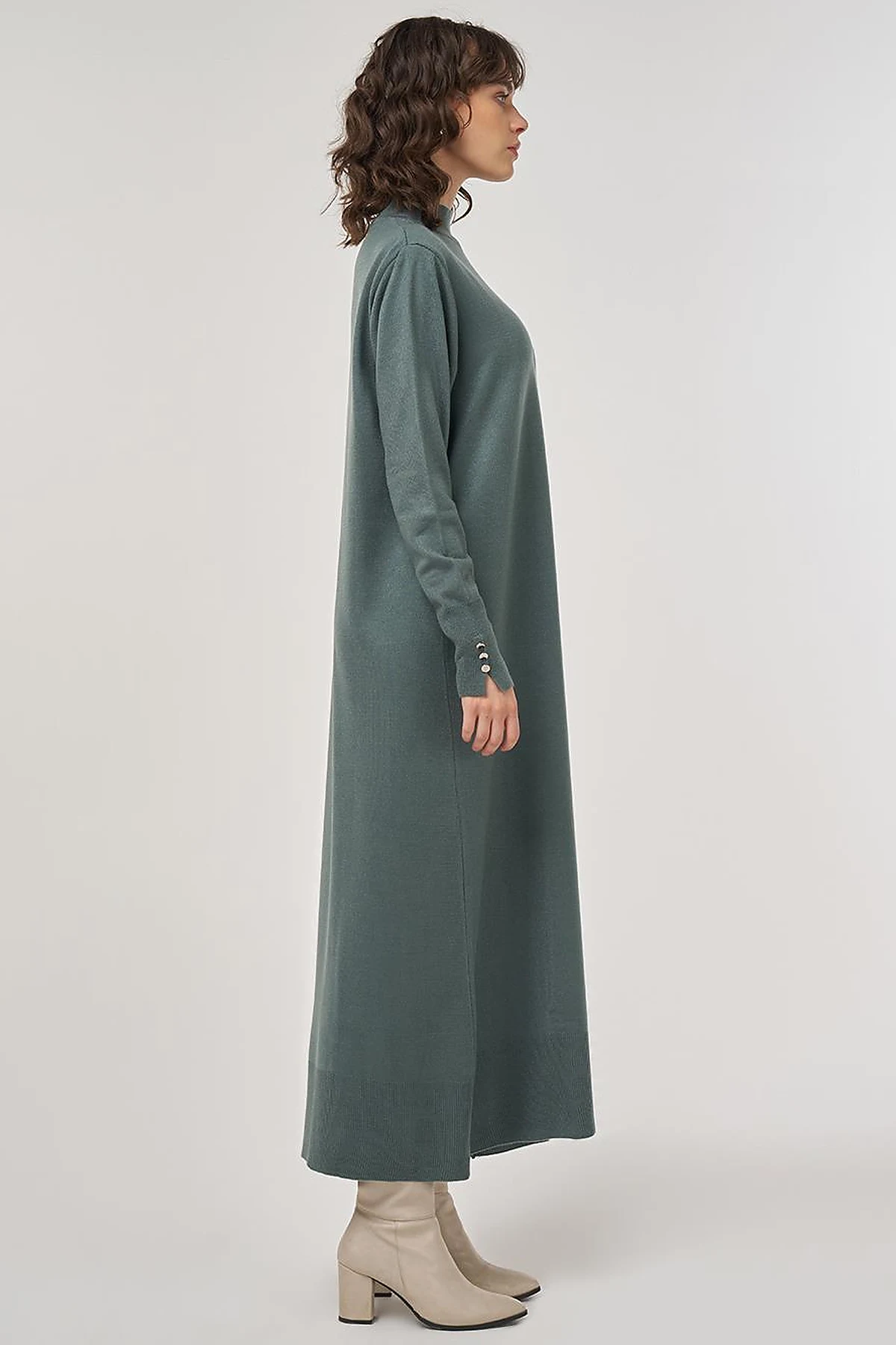 Half Turtleneck Knit Dress in Mold Green