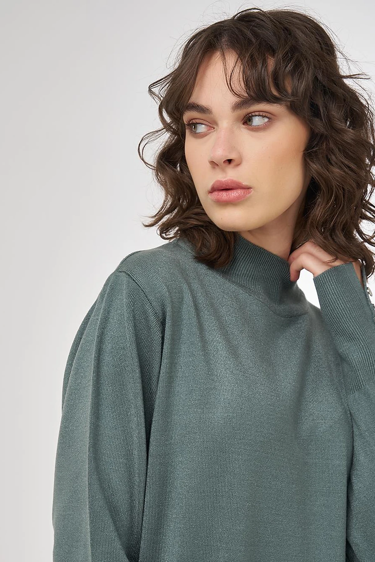Half Turtleneck Knit Dress in Mold Green