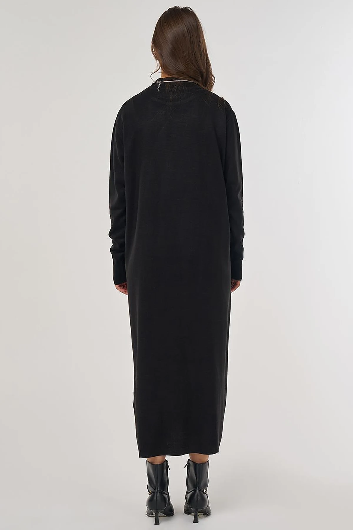 Half Turtleneck Knit Dress in Plain Black