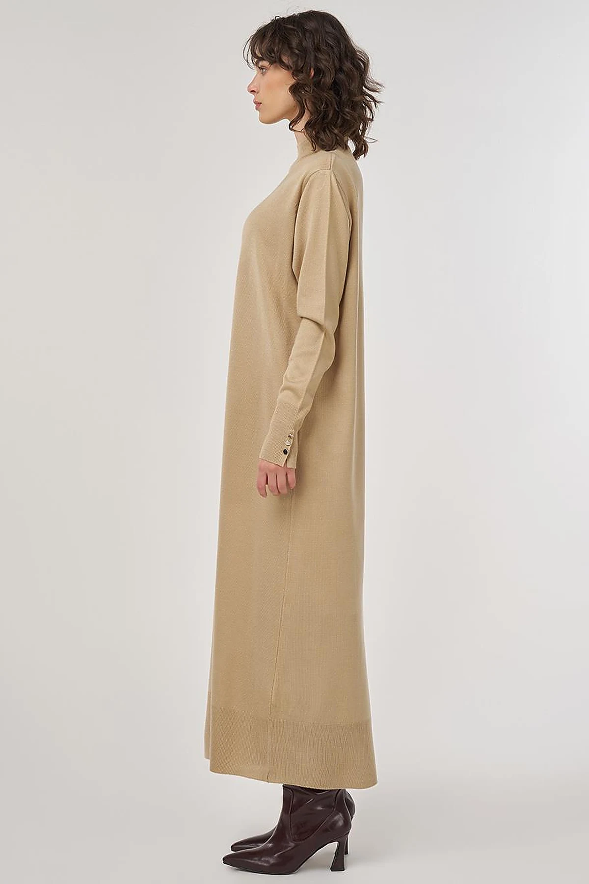 Half Turtleneck Knit Dress in Stone