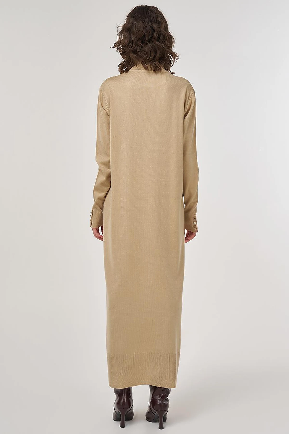 Half Turtleneck Knit Dress in Stone
