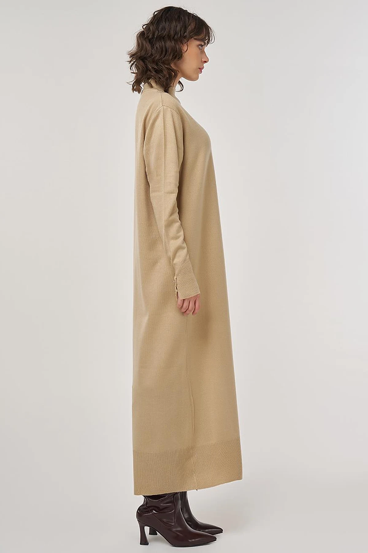 Half Turtleneck Knit Dress in Stone