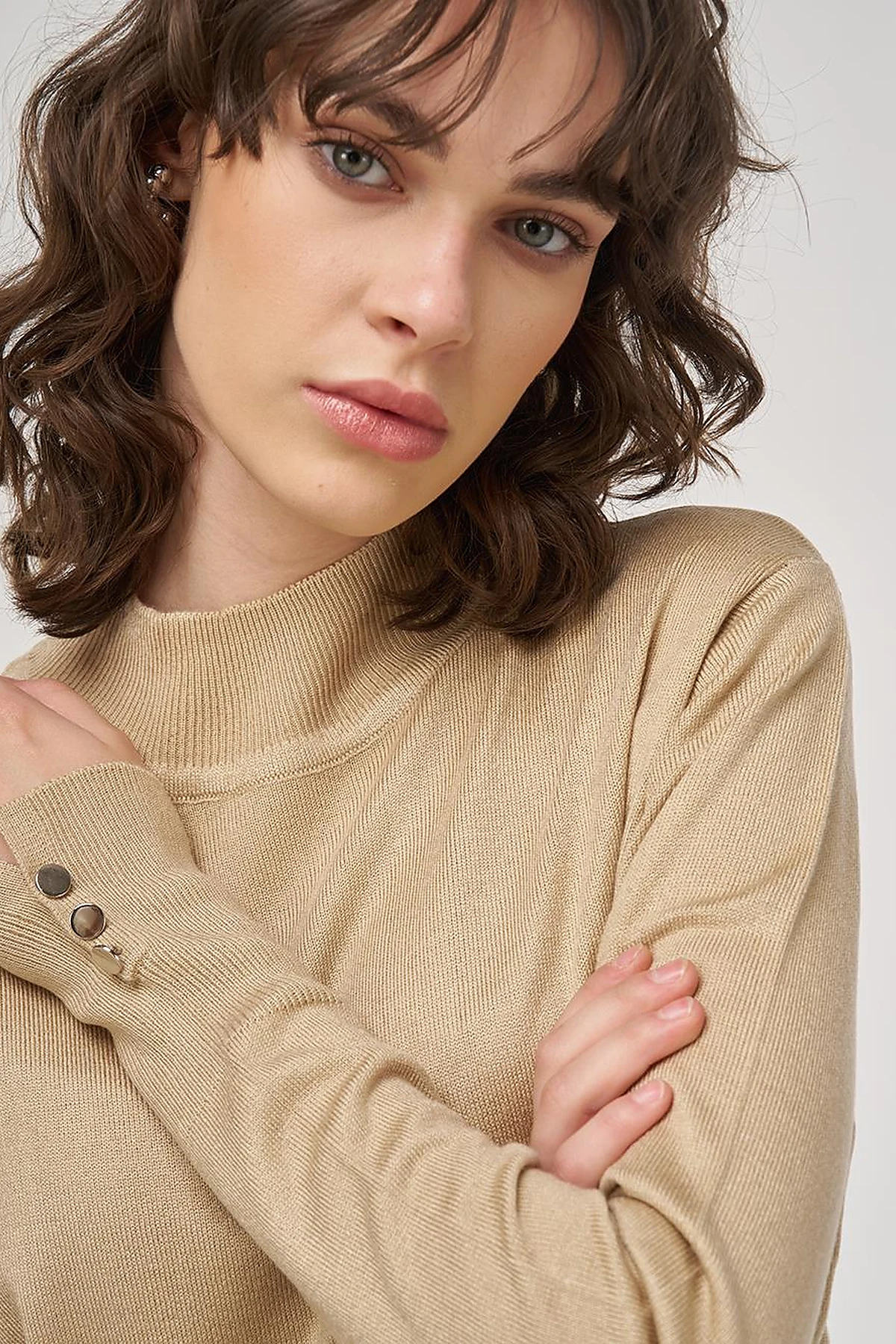 Half Turtleneck Knit Dress in Stone
