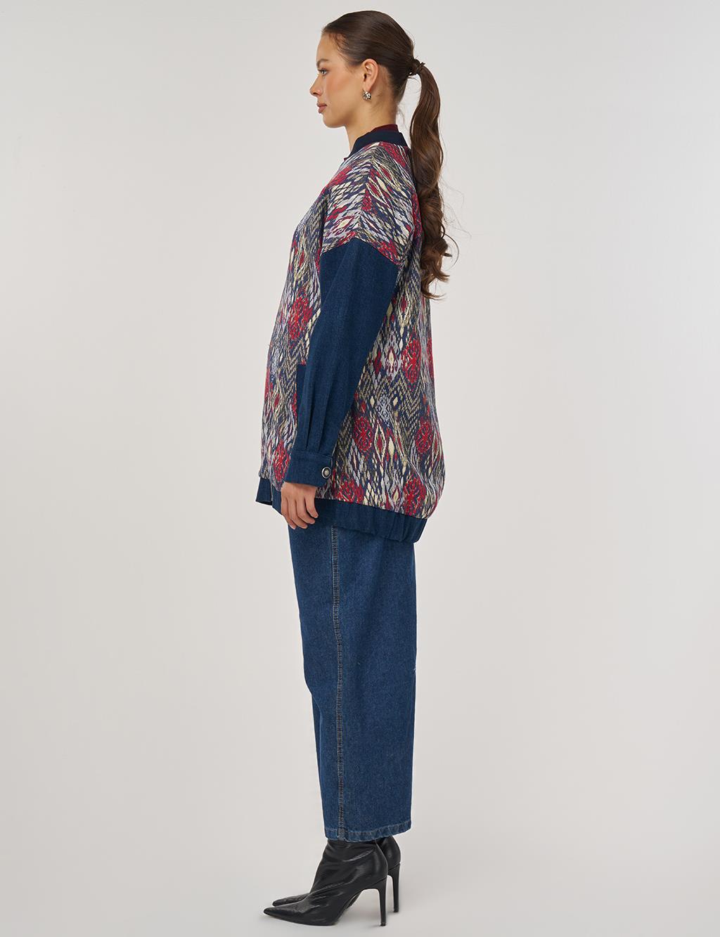Collar Jacquard Jacket in Navy Blue