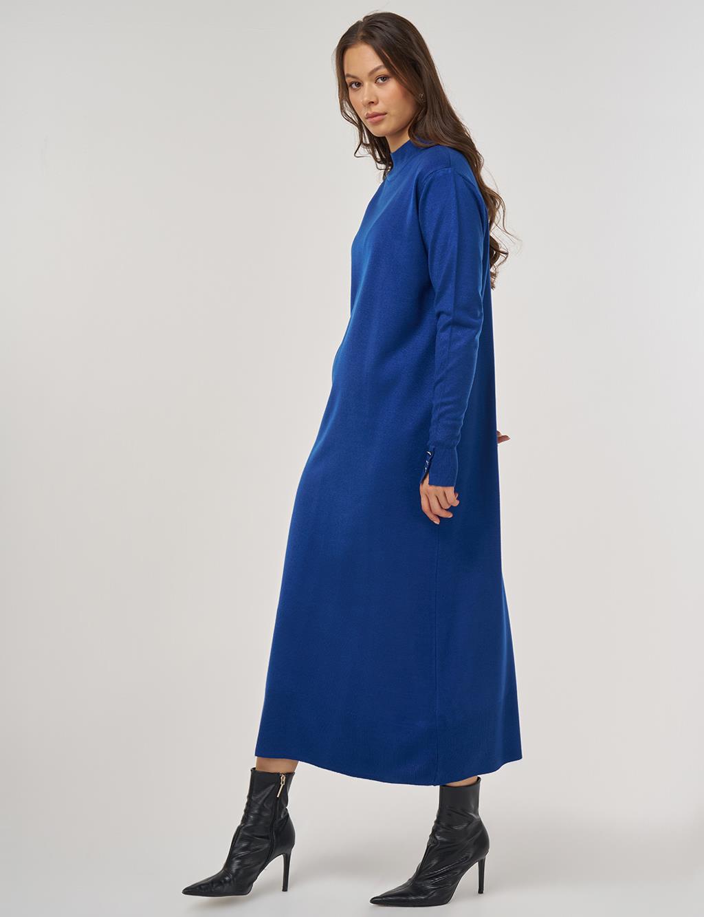 Half Turtleneck Knit Dress in Saxe