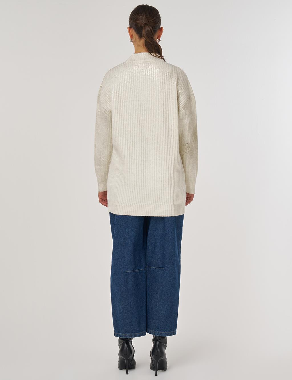 Knitted Off-Shoulder Knitted Tunic in Ecru