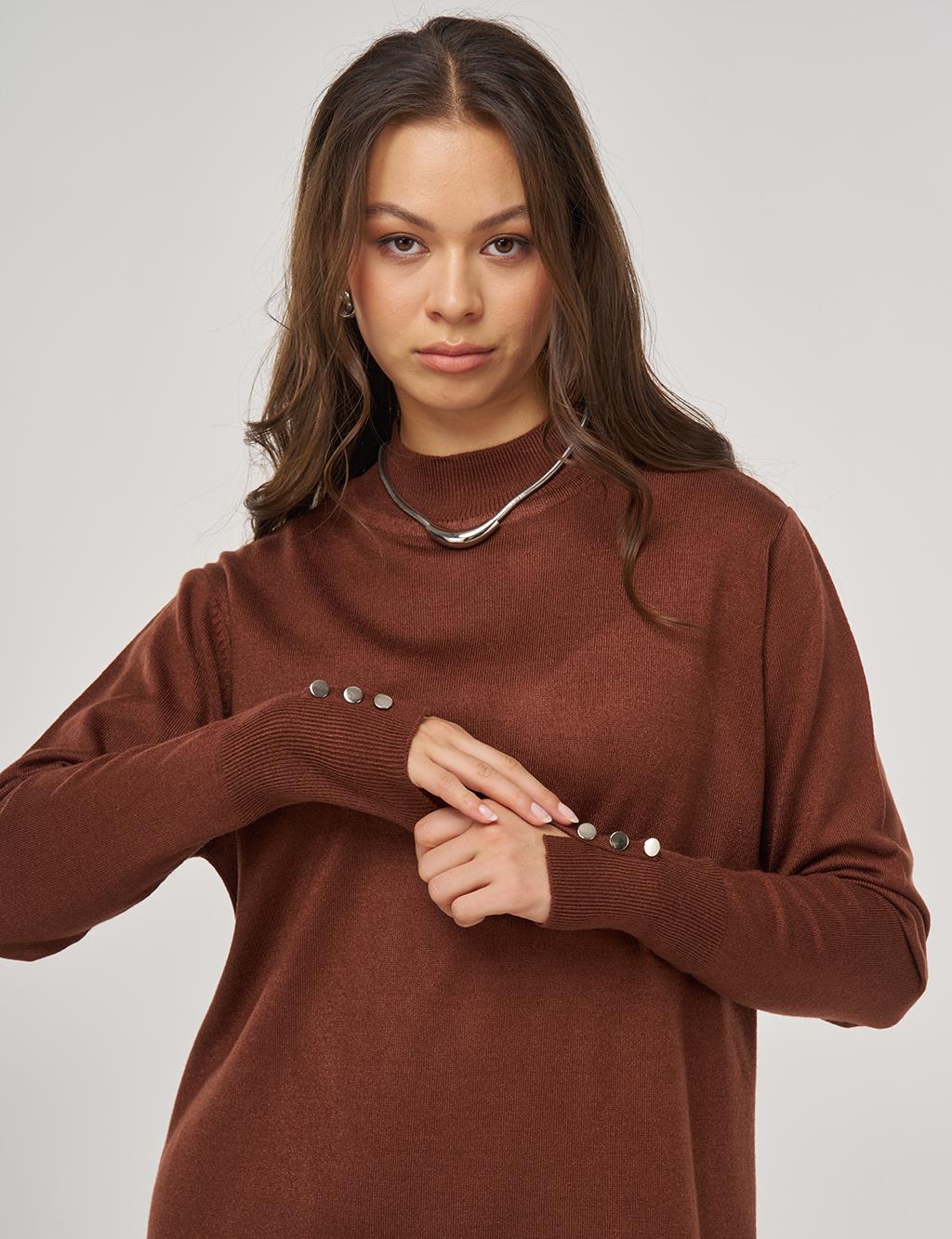 Half Turtleneck Knit Dress in Dark Brown