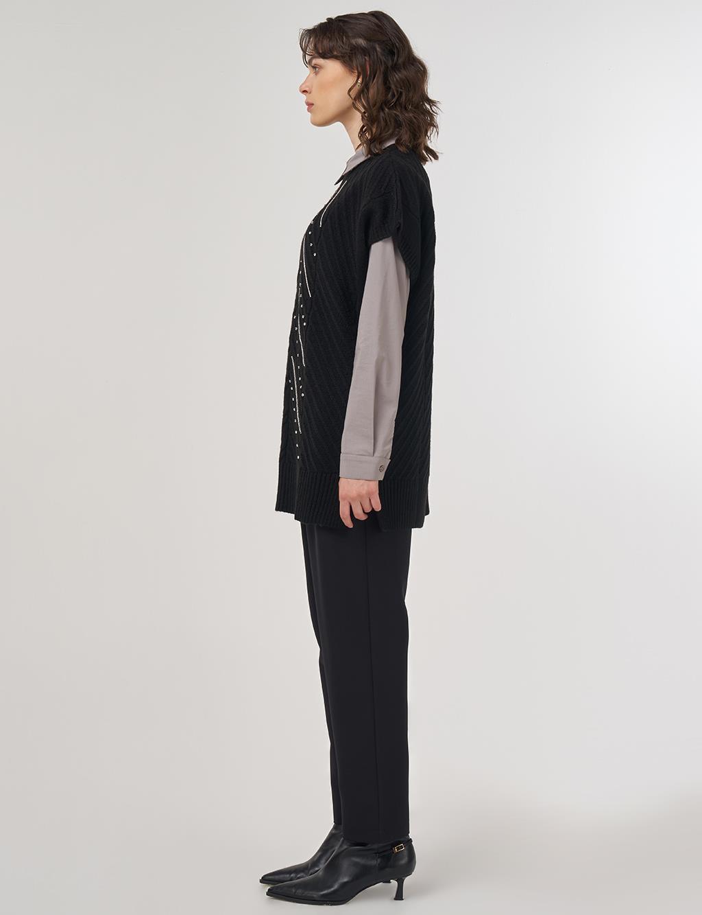 Embroidered Knit Sweater Vest Black