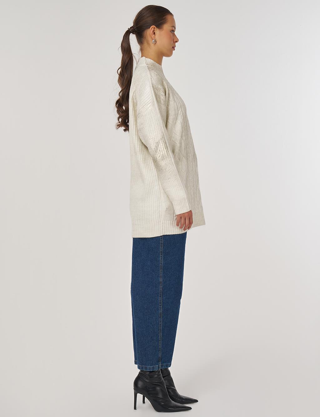 Knitted Off-Shoulder Knitted Tunic in Ecru