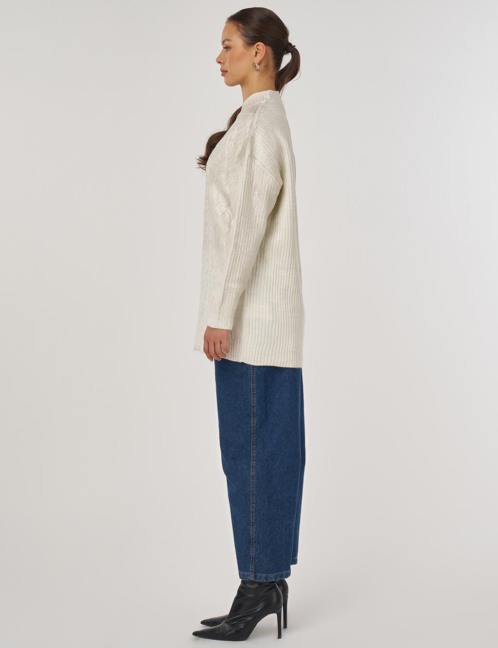 Knitted Off-Shoulder Knitted Tunic in Ecru