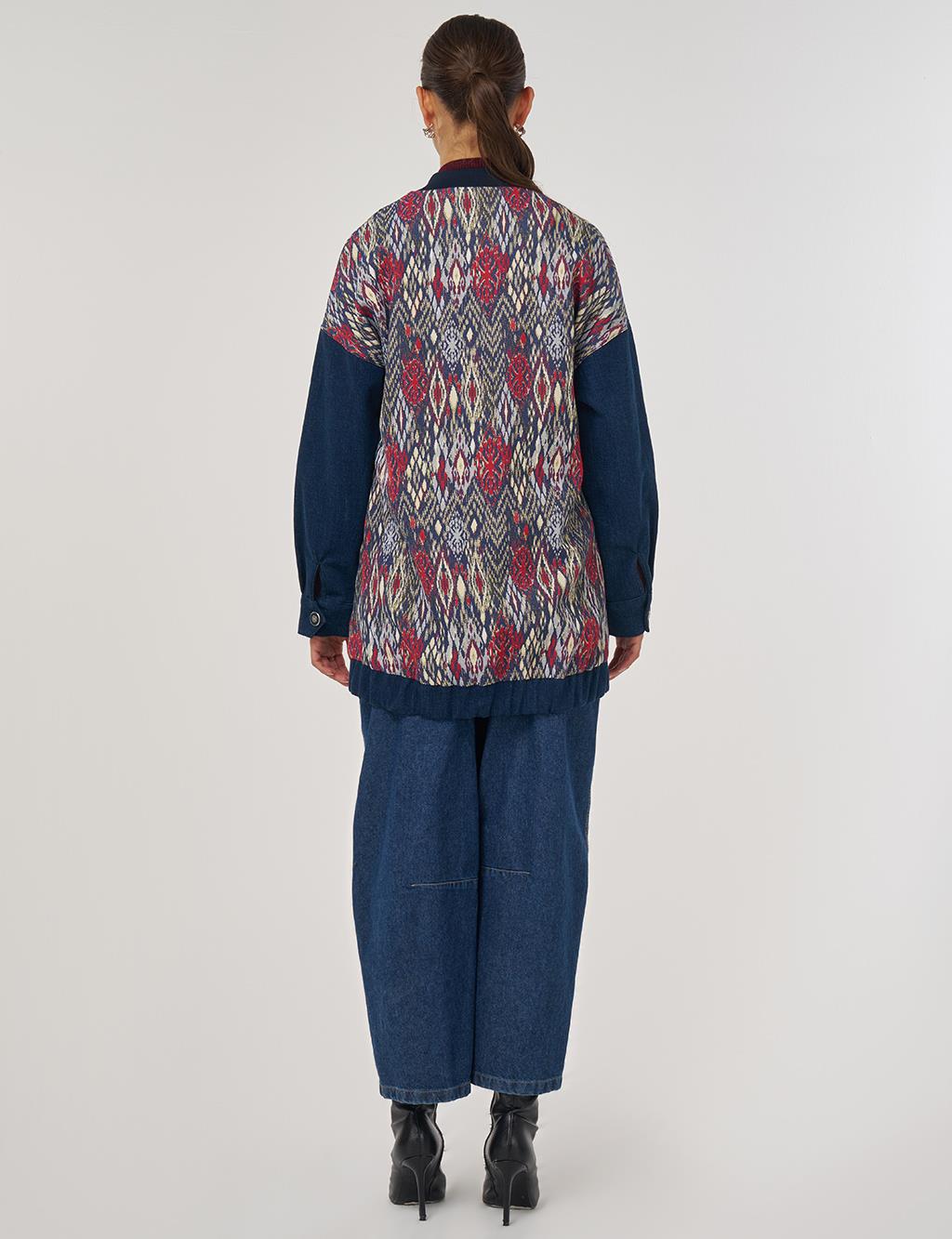 Collar Jacquard Jacket in Navy Blue