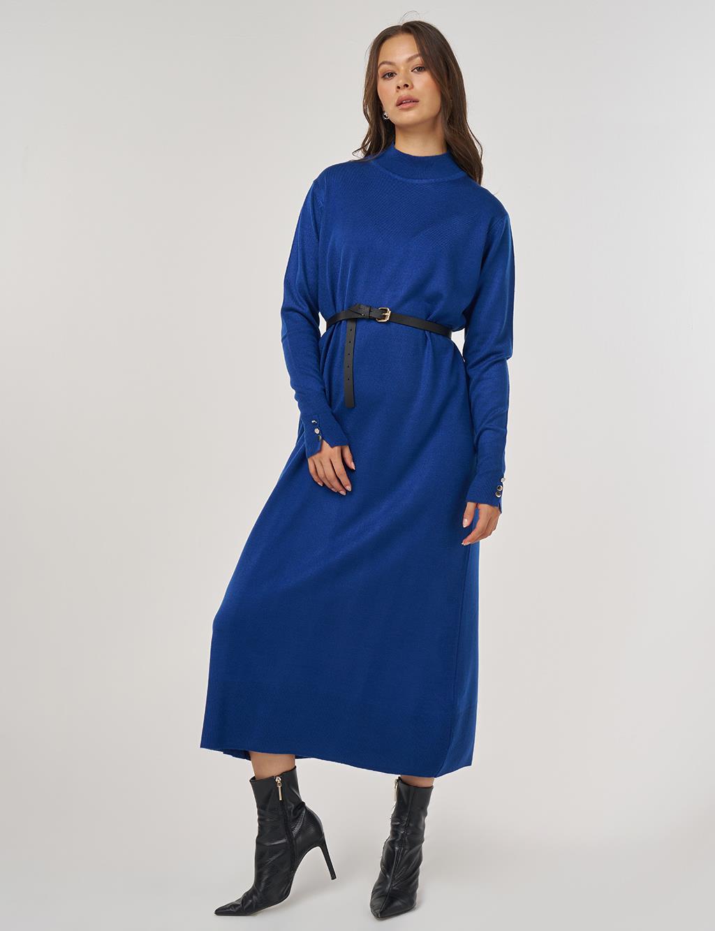 Half Turtleneck Knit Dress in Saxe