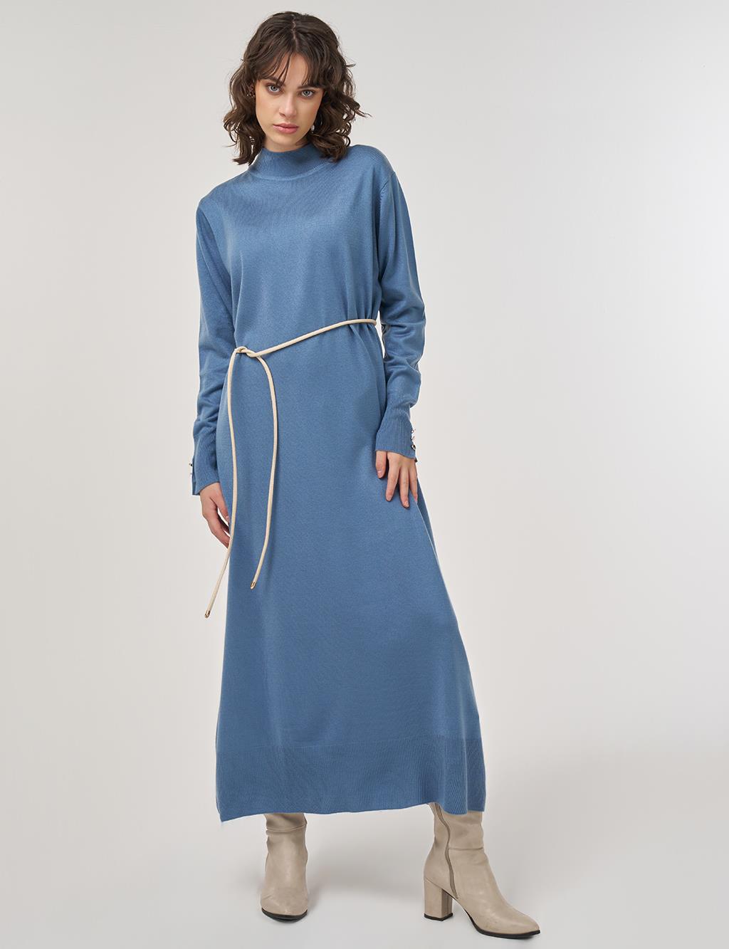 Half Turtleneck Knit Dress in Crown Blue