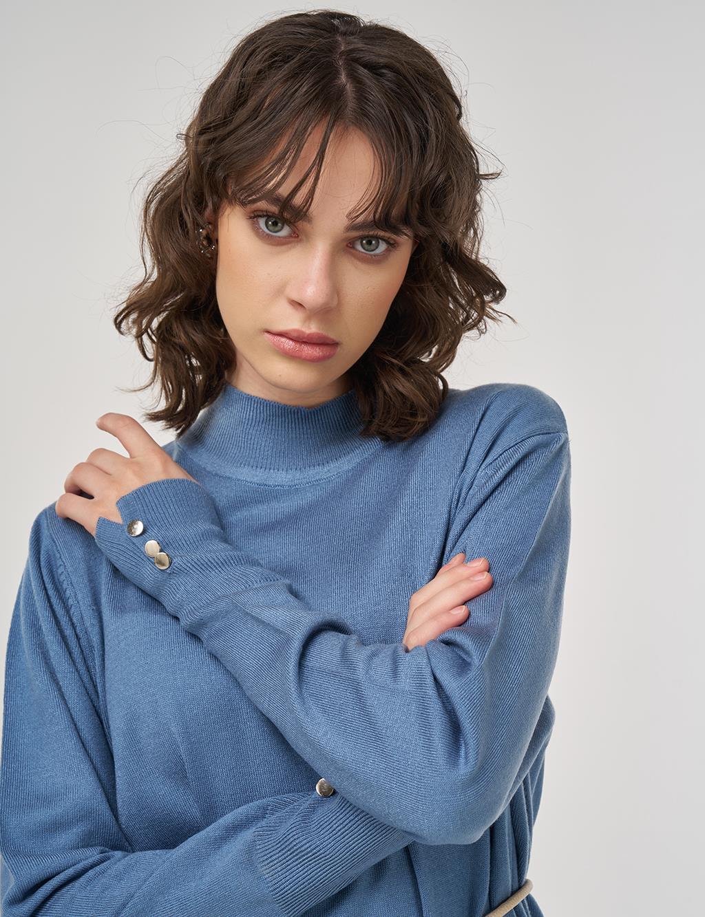 Half Turtleneck Knit Dress in Crown Blue