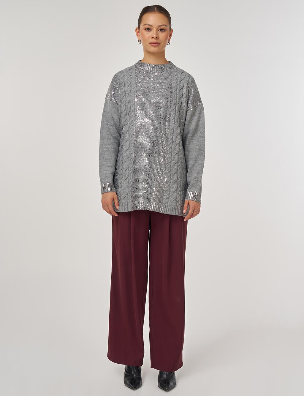 Dropped Shoulder Knit Tunic Grey