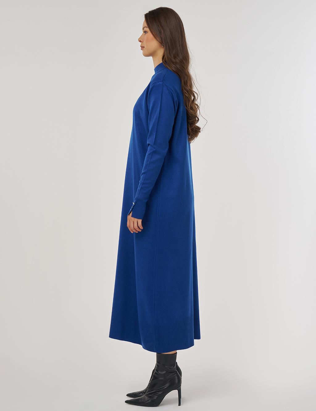 Half Turtleneck Knit Dress in Saxe