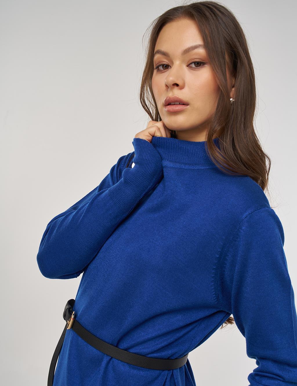 Half Turtleneck Knit Dress in Saxe