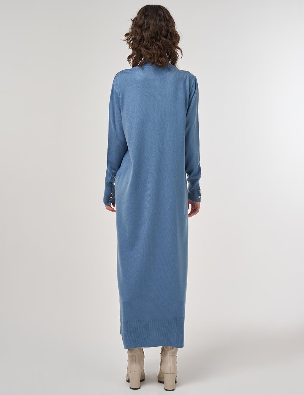 Half Turtleneck Knit Dress in Crown Blue