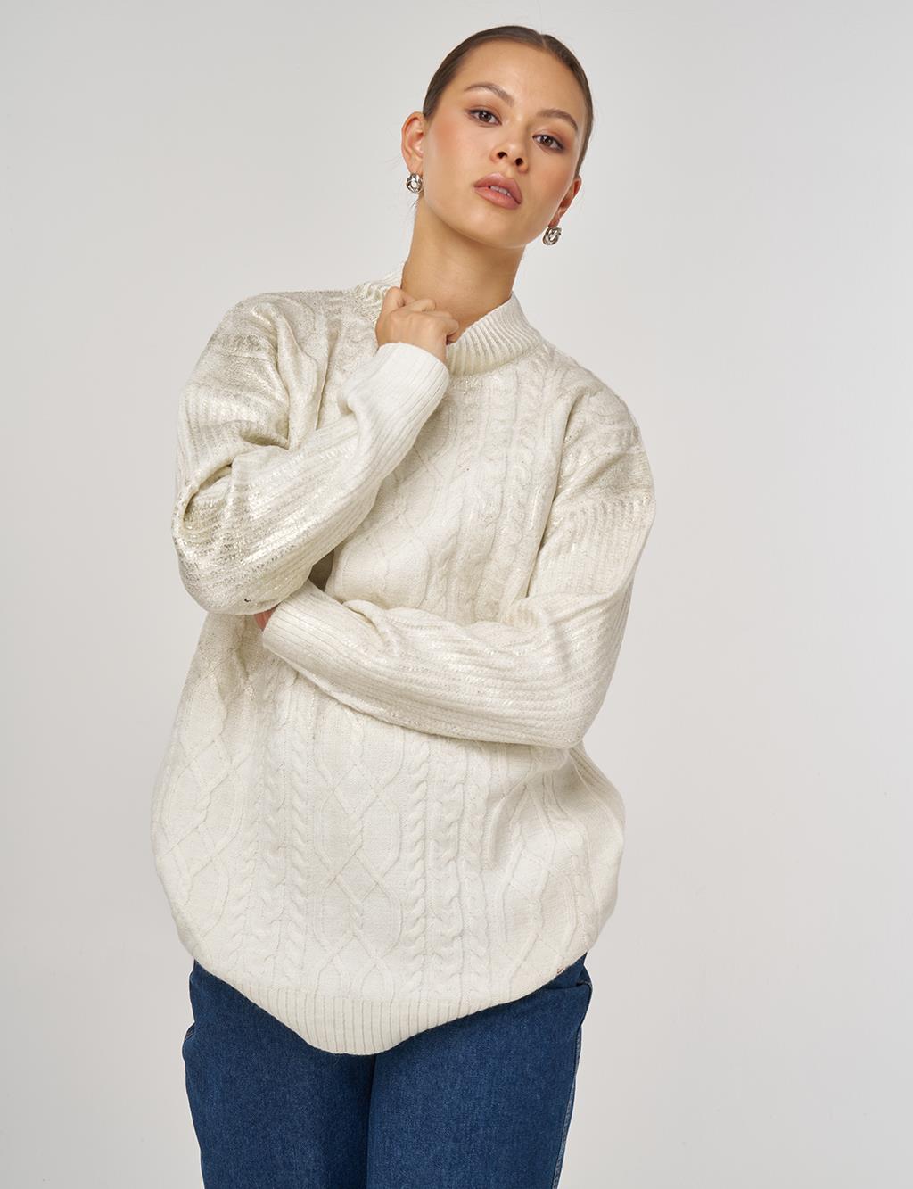 Knitted Off-Shoulder Knitted Tunic in Ecru