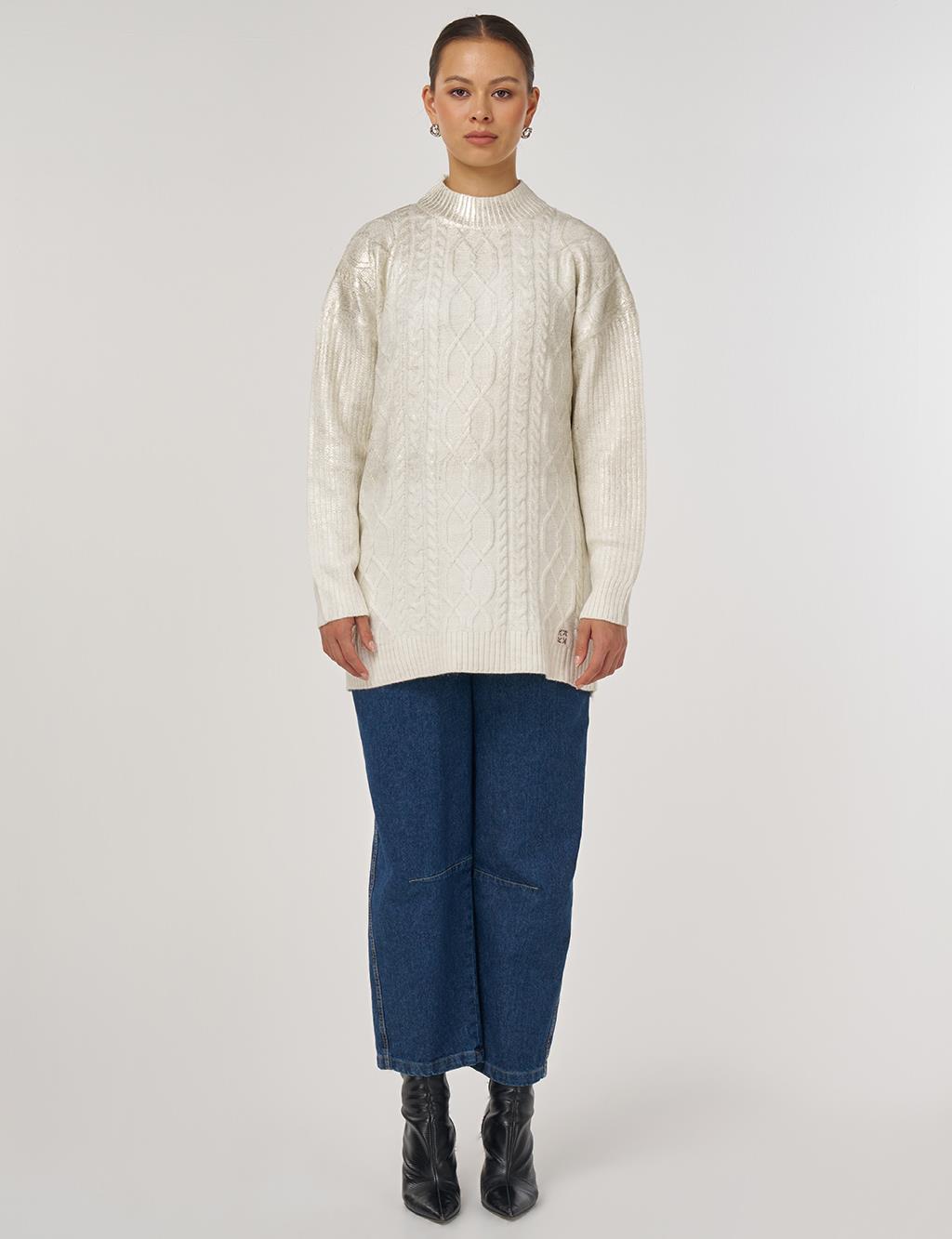Knitted Off-Shoulder Knitted Tunic in Ecru