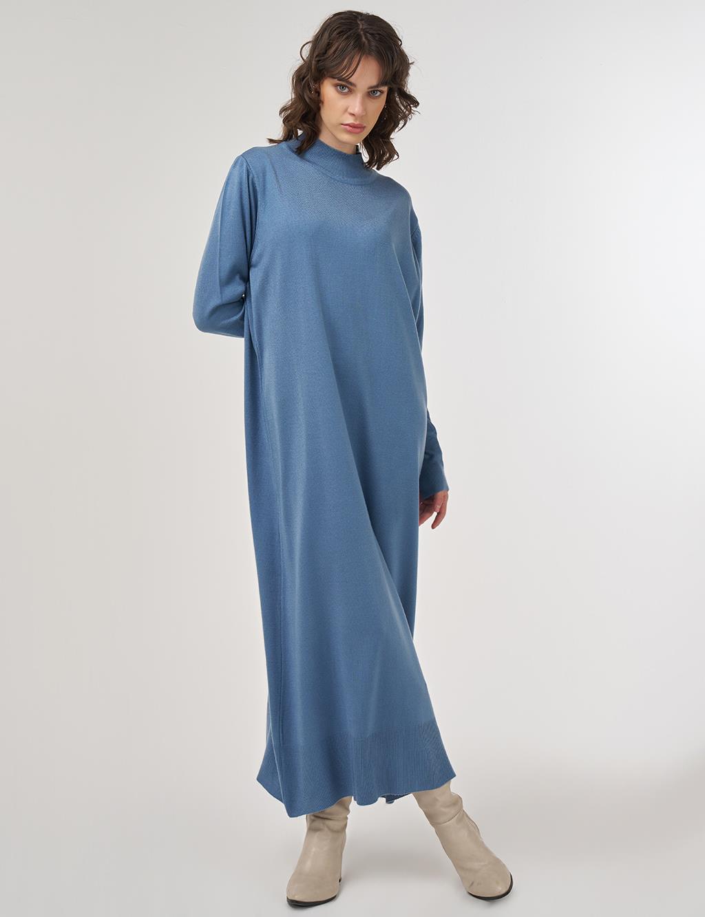Half Turtleneck Knit Dress in Crown Blue