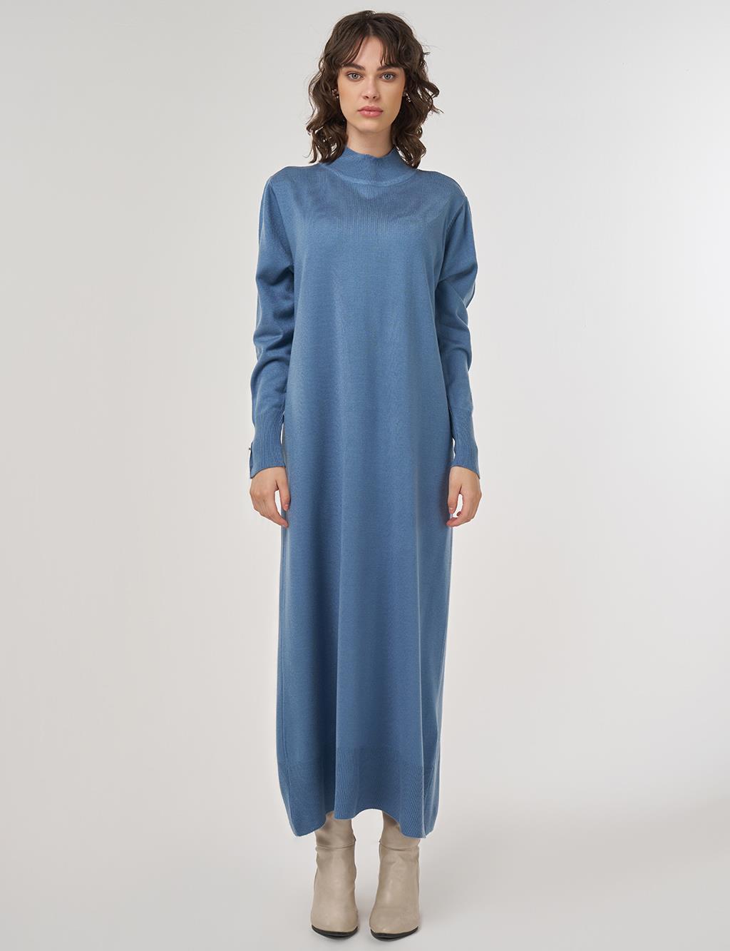 Half Turtleneck Knit Dress in Crown Blue