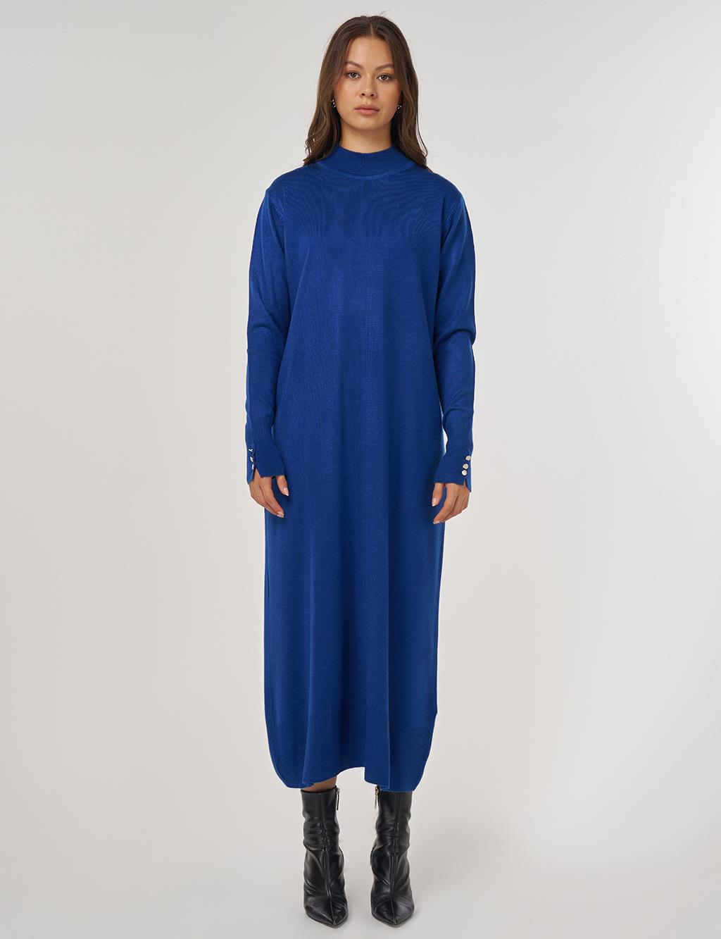 Half Turtleneck Knit Dress in Saxe