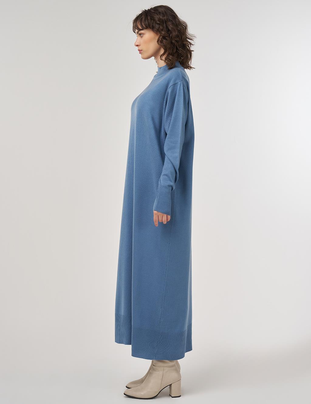 Half Turtleneck Knit Dress in Crown Blue