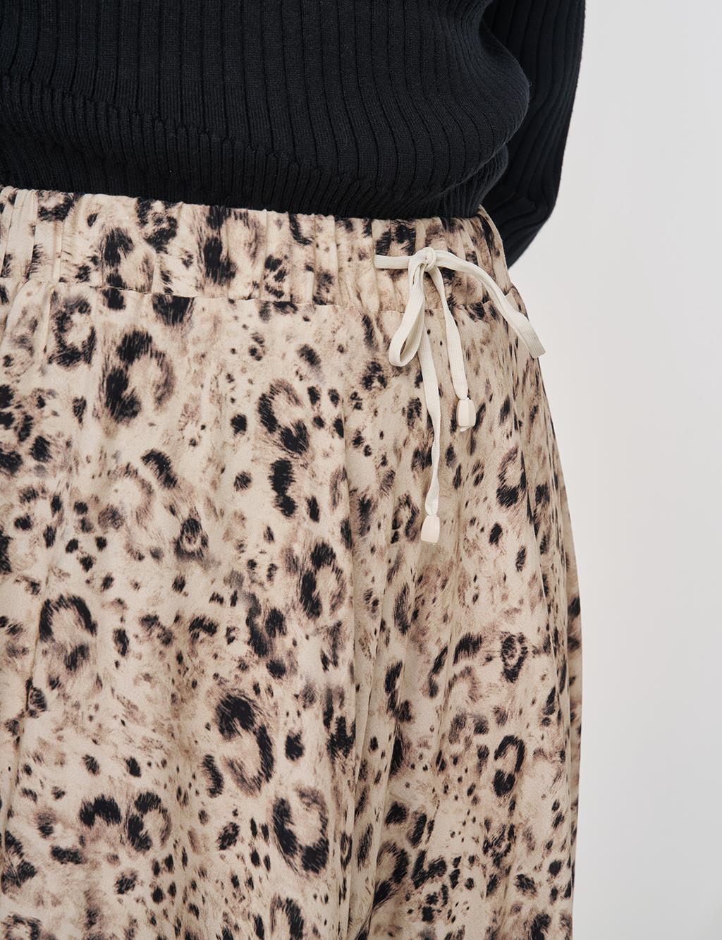 Leopar Desenli Piliseli Etek Krem