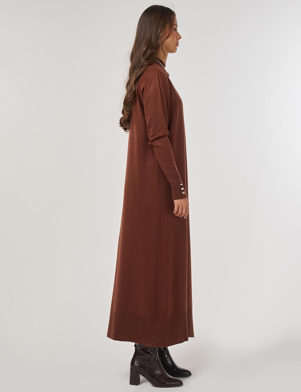 Half Turtleneck Knit Dress in Dark Brown