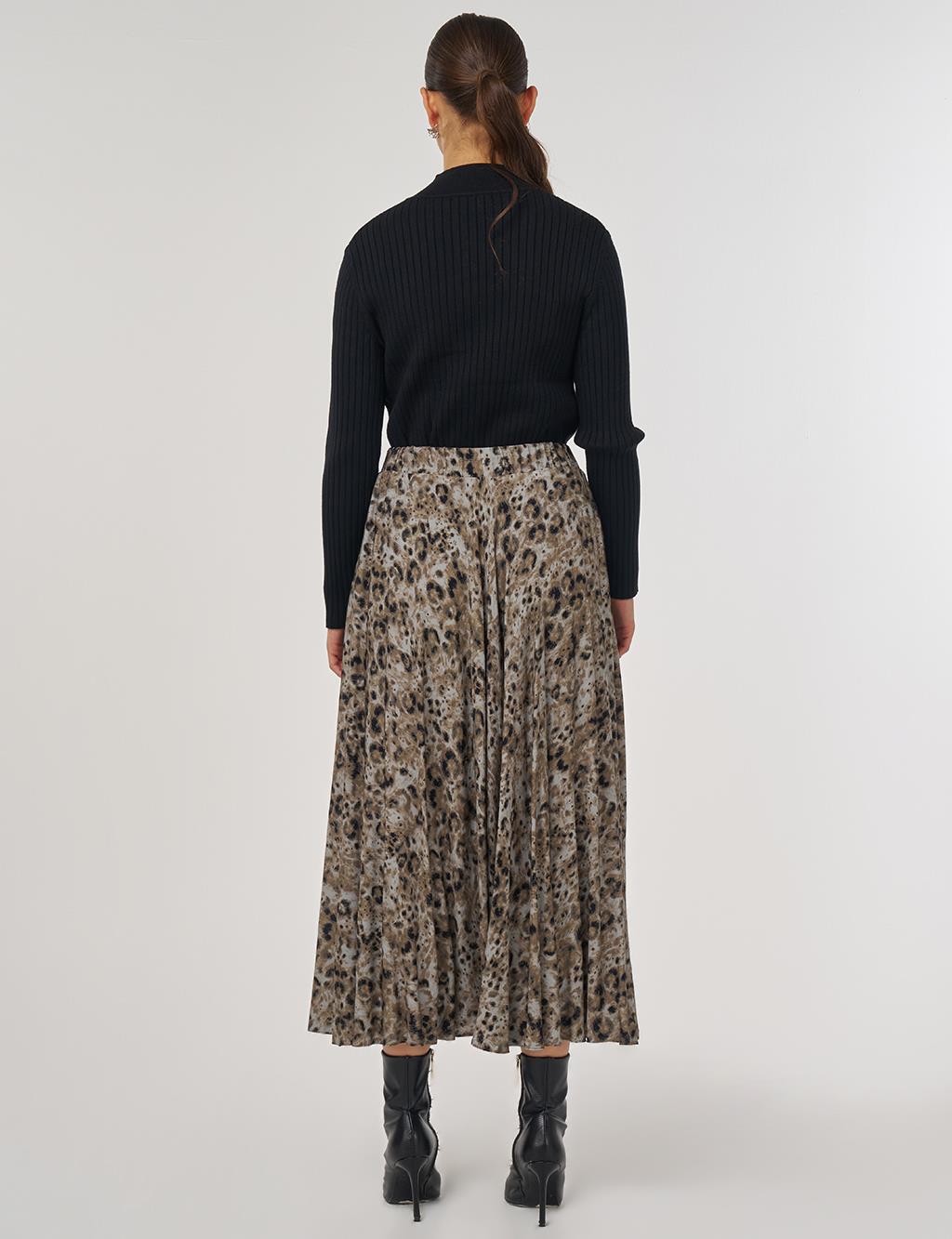 Leopar Desenli Piliseli Etek Haki