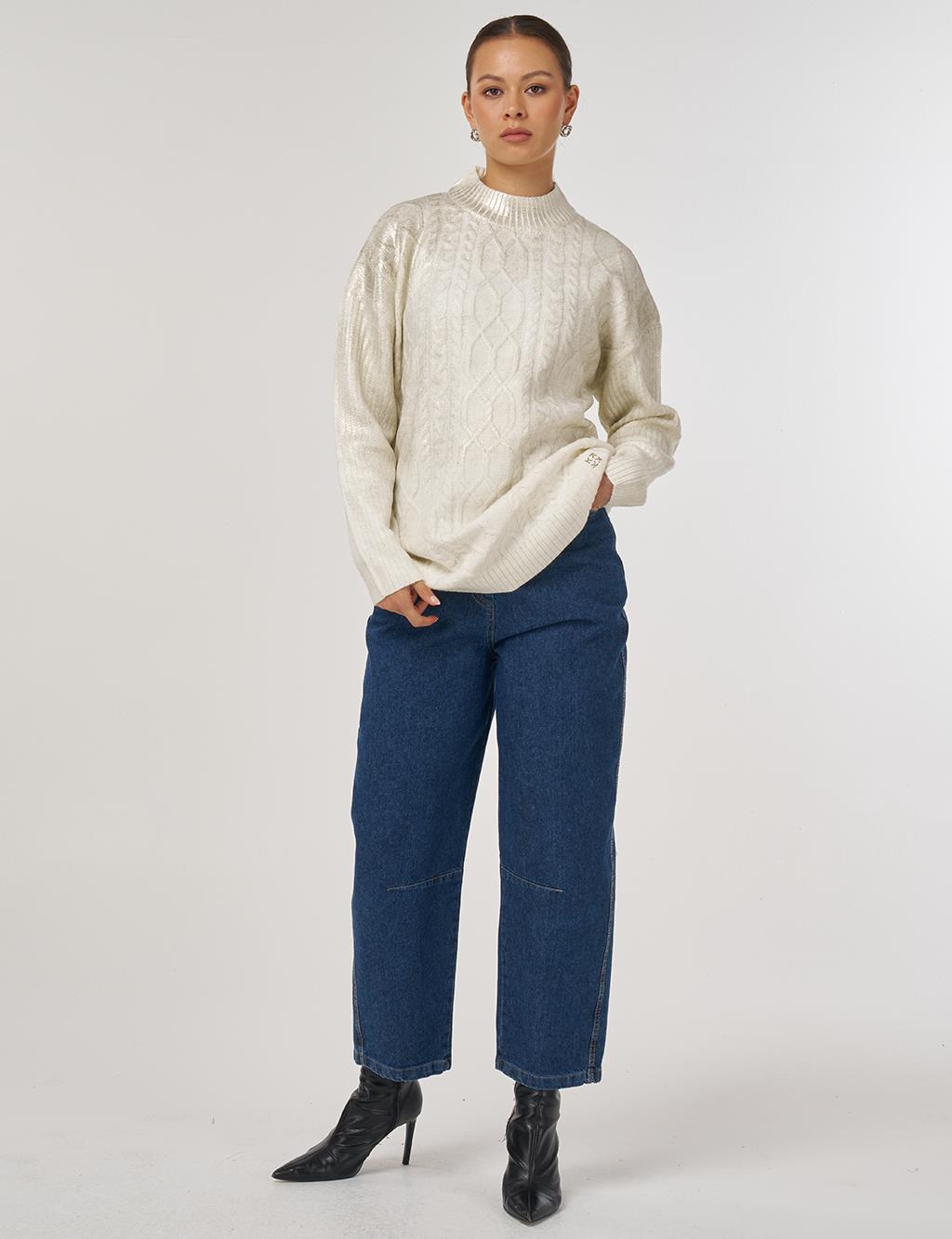 Knitted Off-Shoulder Knitted Tunic in Ecru