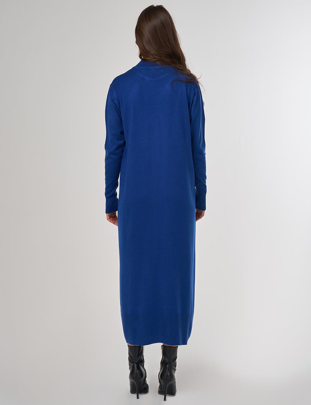 Half Turtleneck Knit Dress in Saxe