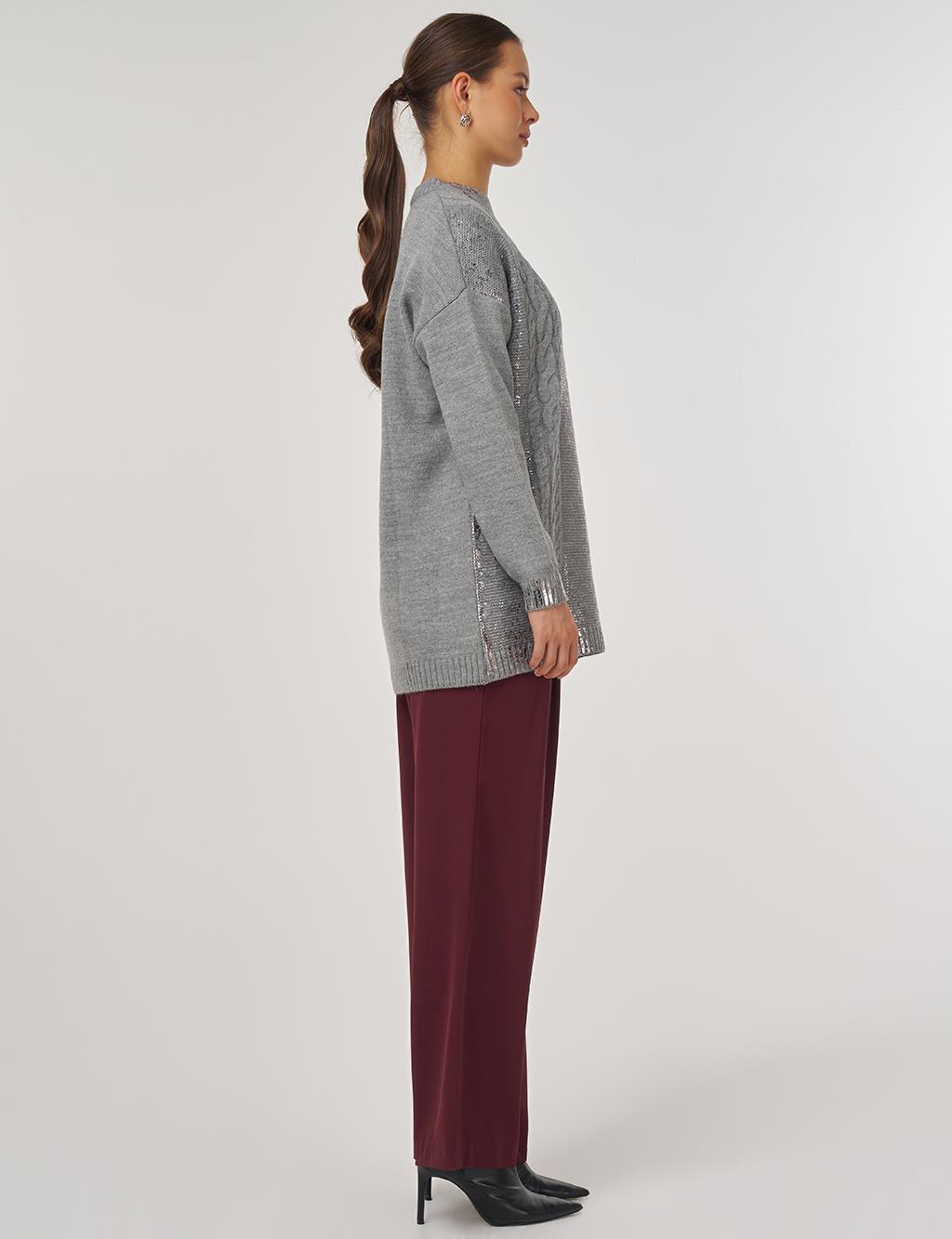 Dropped Shoulder Knit Tunic Grey