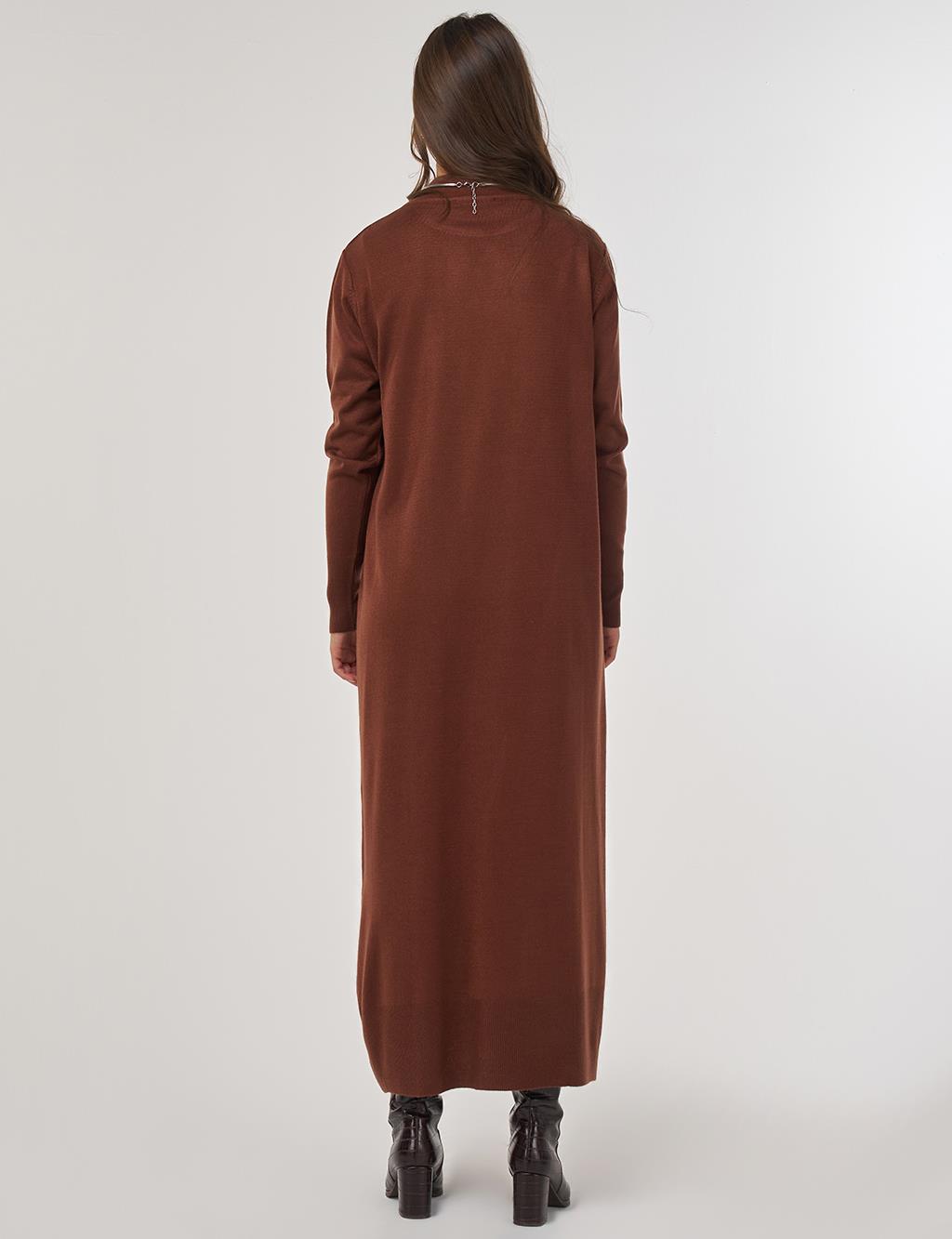 Half Turtleneck Knit Dress in Dark Brown