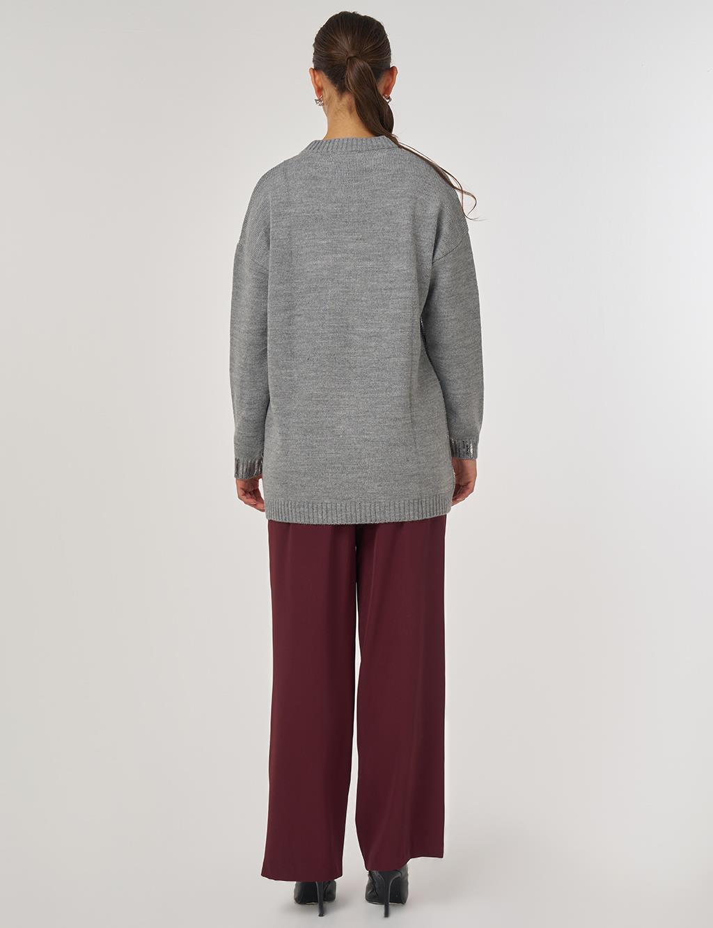 Dropped Shoulder Knit Tunic Grey