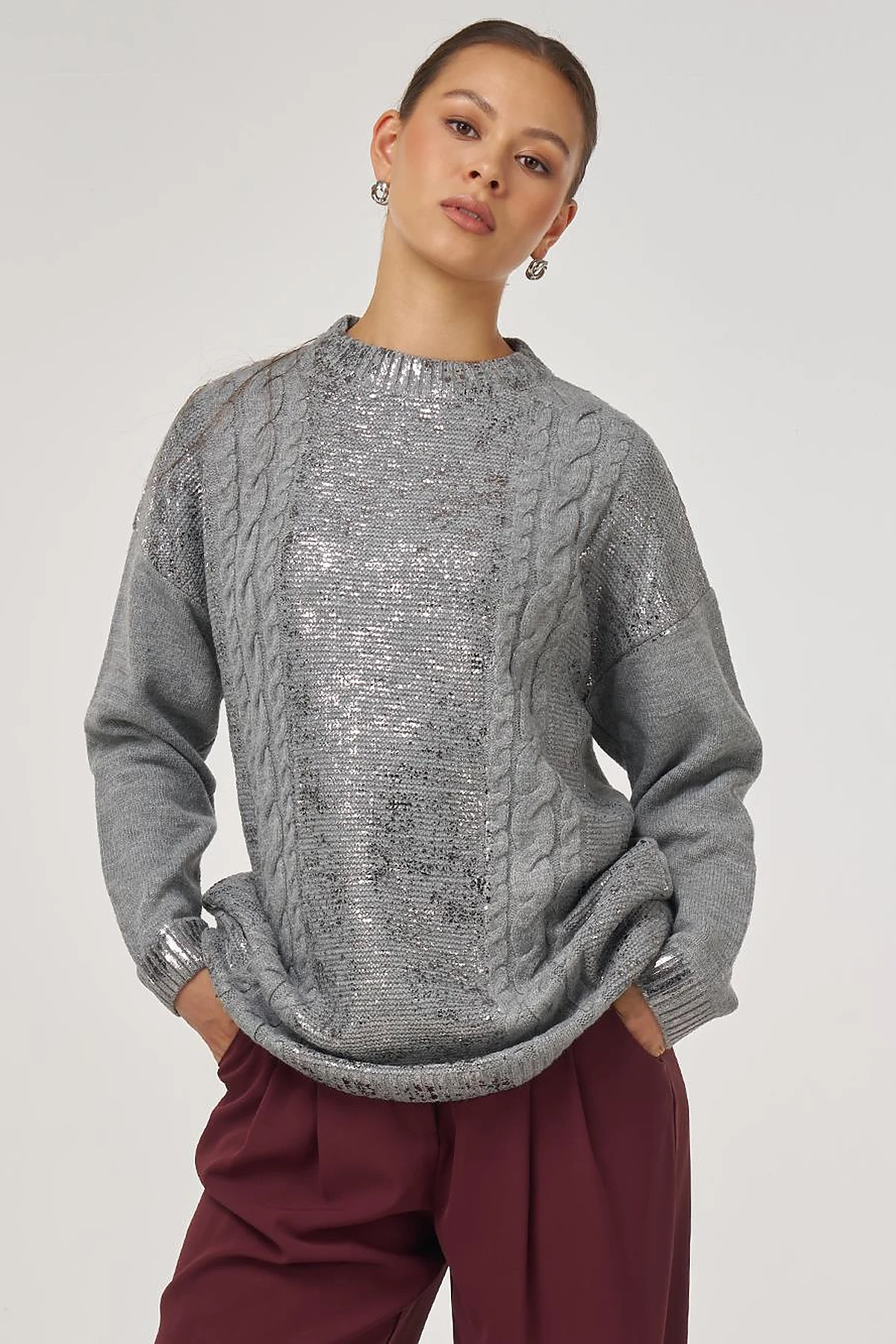 Dropped Shoulder Knit Tunic Grey