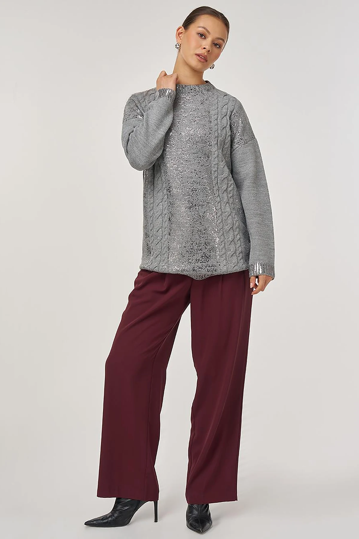 Dropped Shoulder Knit Tunic Grey
