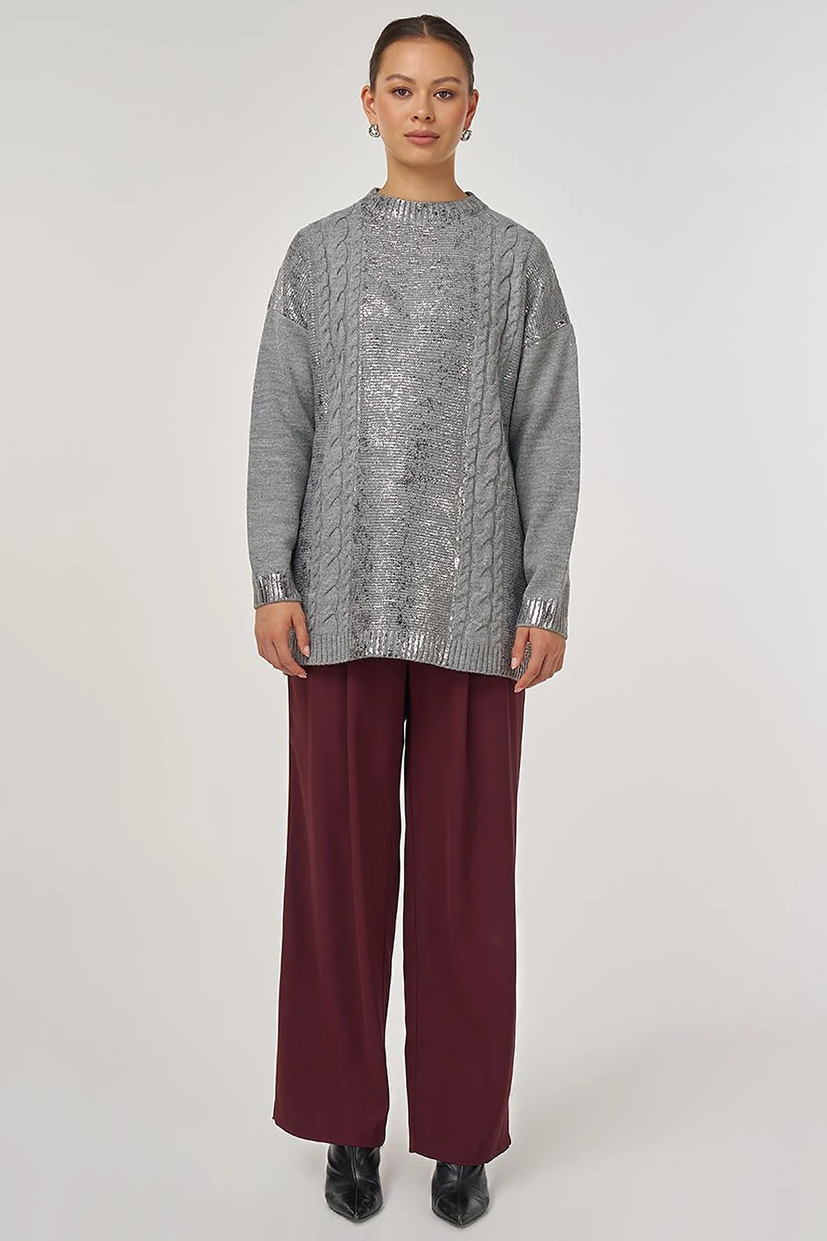 Dropped Shoulder Knit Tunic Grey