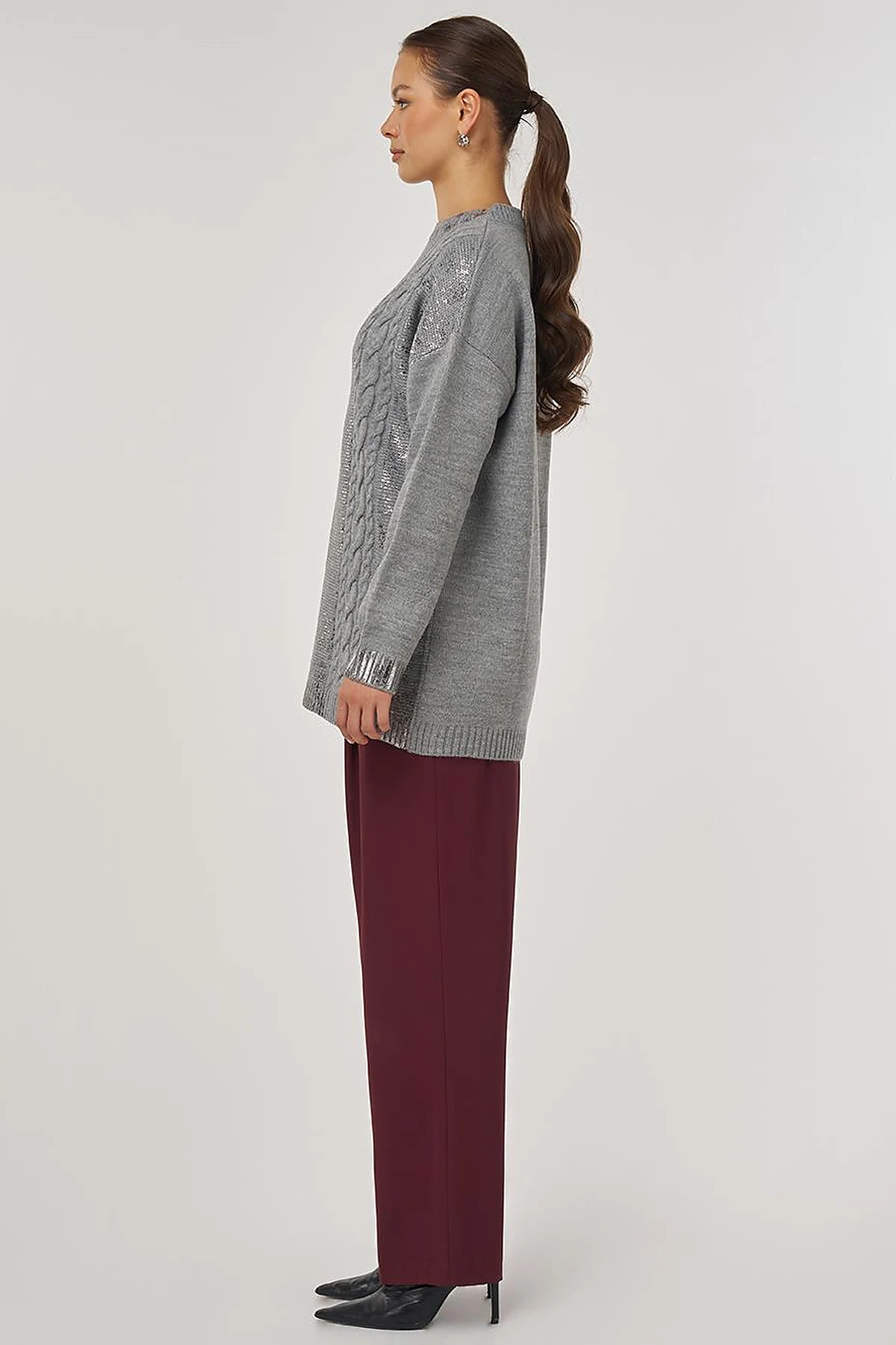 Dropped Shoulder Knit Tunic Grey