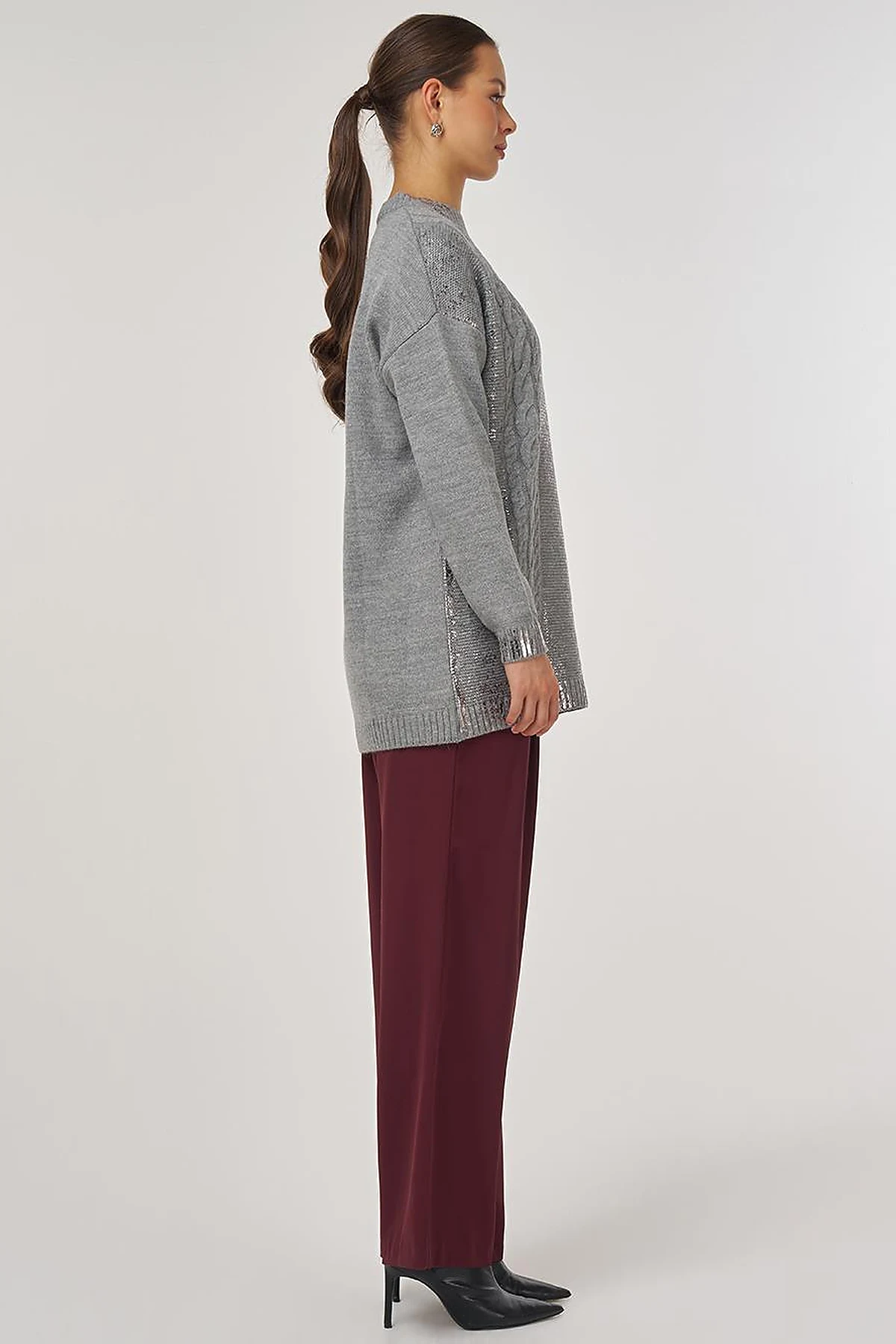 Dropped Shoulder Knit Tunic Grey