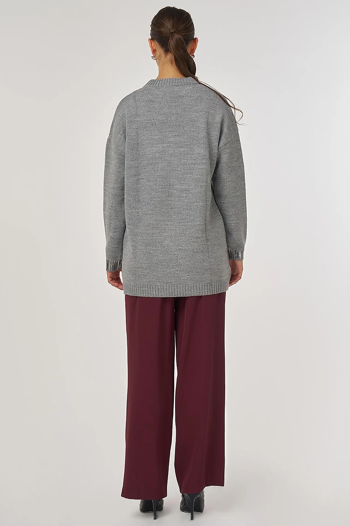 Dropped Shoulder Knit Tunic Grey