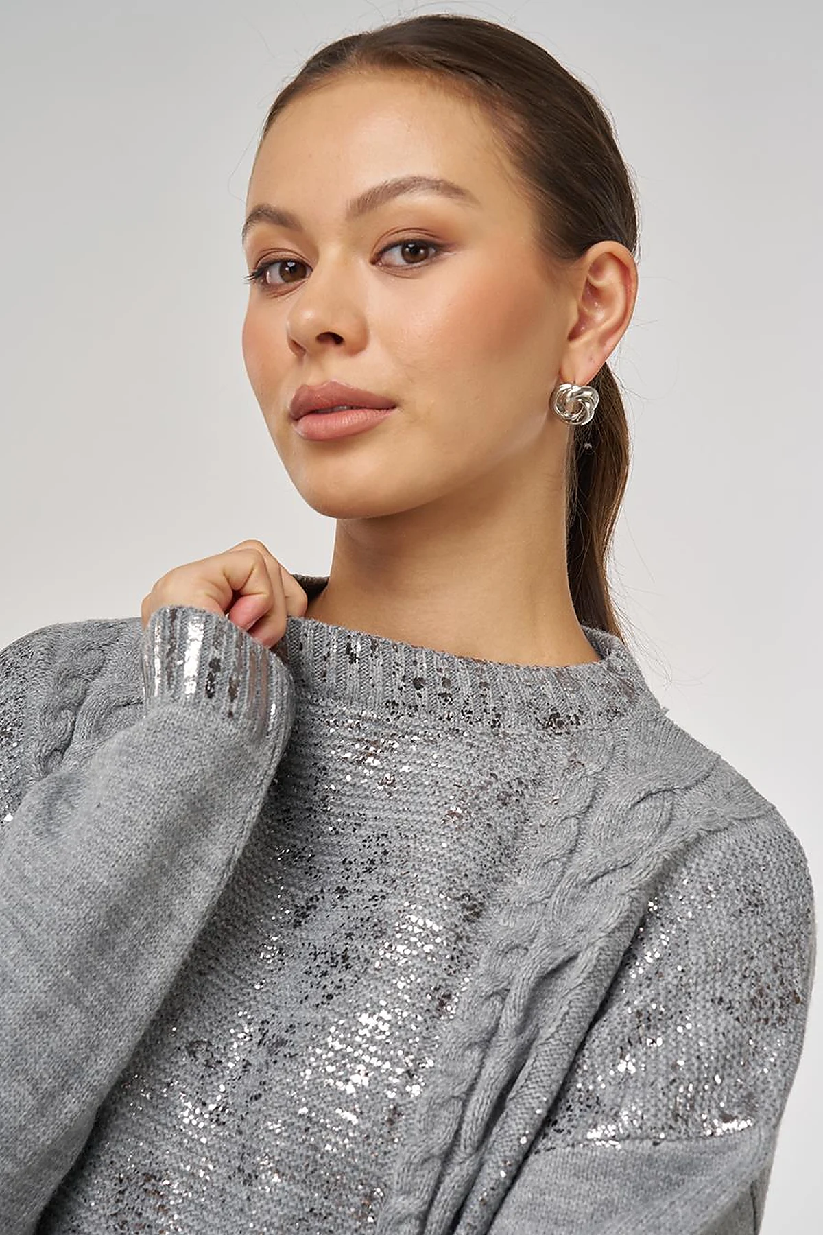 Dropped Shoulder Knit Tunic Grey