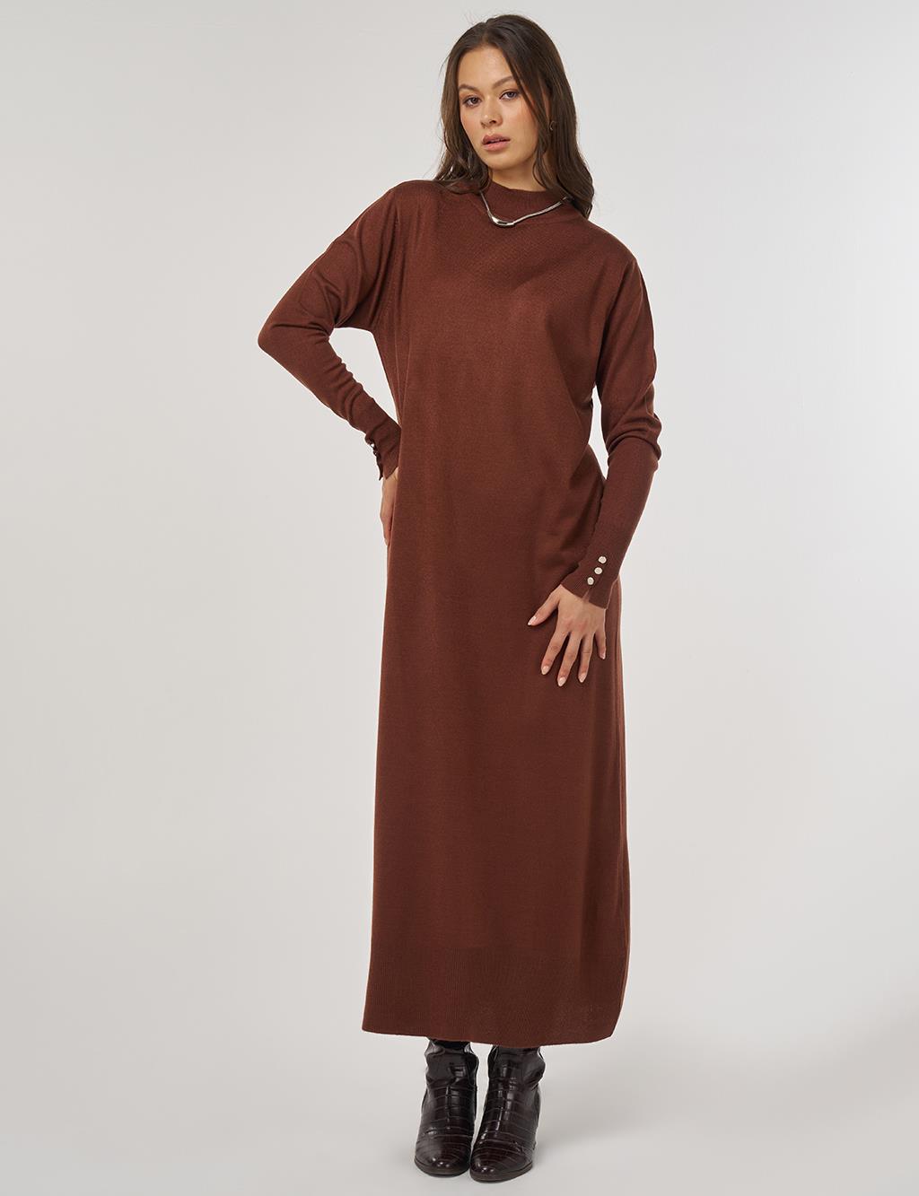 Half Turtleneck Knit Dress in Dark Brown