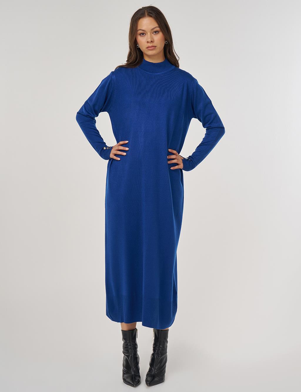 Half Turtleneck Knit Dress in Saxe