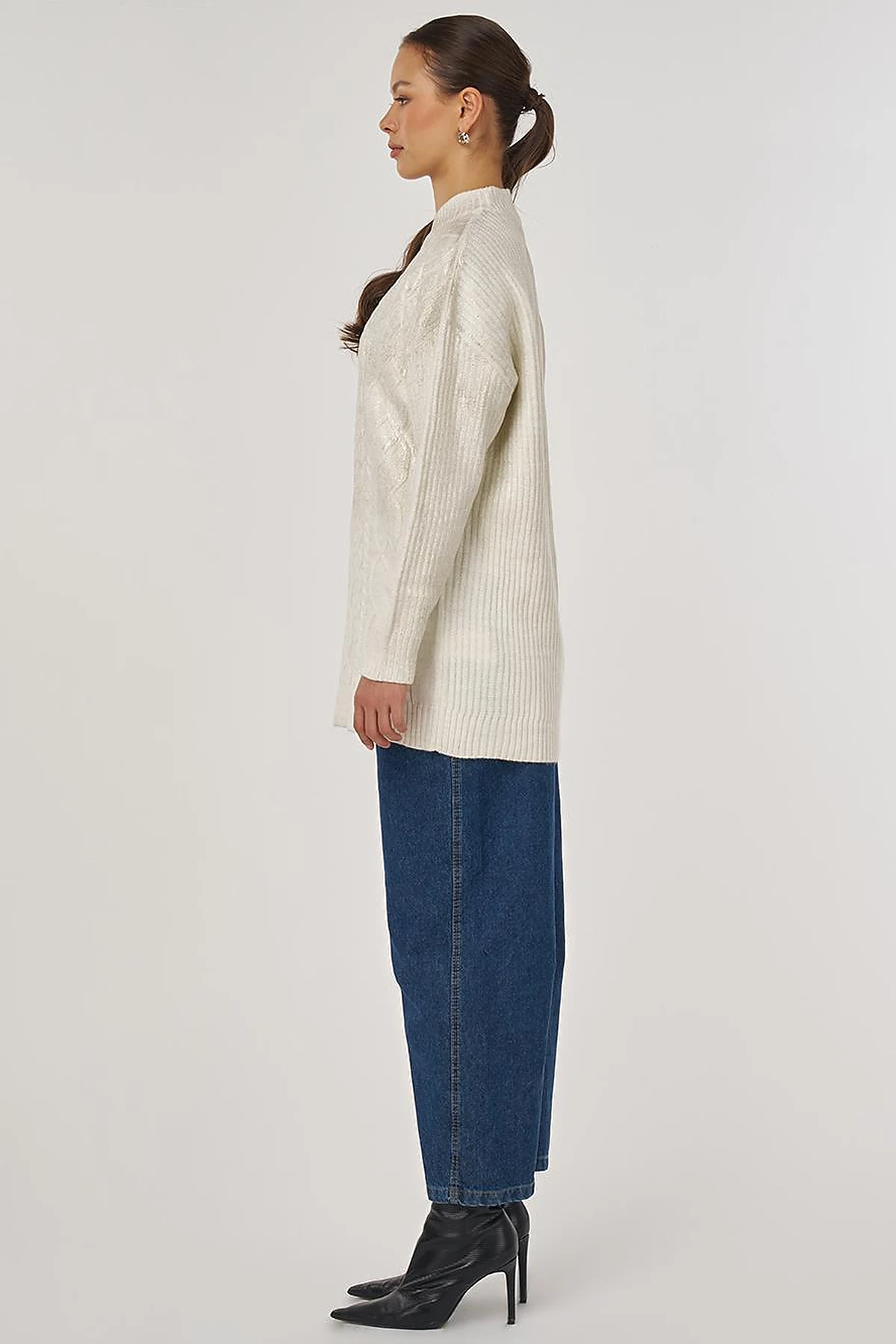 Knitted Off-Shoulder Knitted Tunic in Ecru