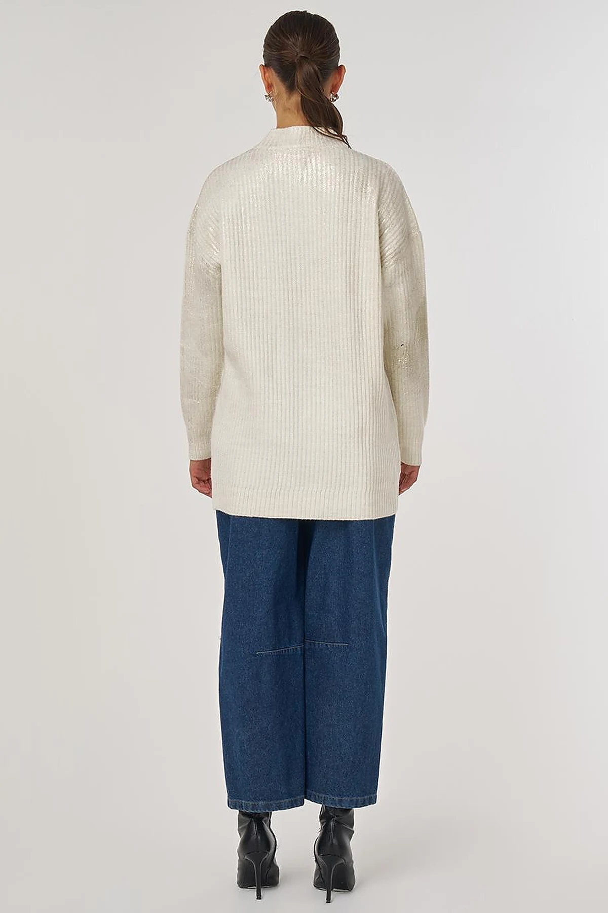 Knitted Off-Shoulder Knitted Tunic in Ecru